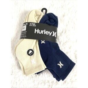 Hurley Quarter Crew Socks Sport Mens Designer Cushioned 10 Pack Navy Beige White